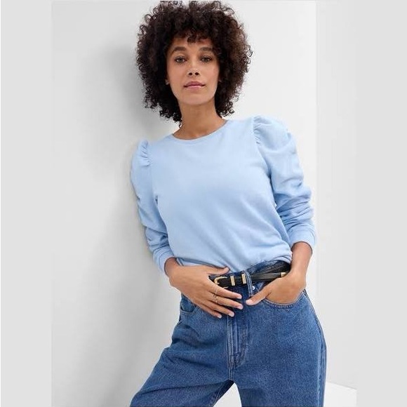 English Factory Sweaters - ENGLISH factory powder blue puff sleeve crewneck sweater sweatshirt